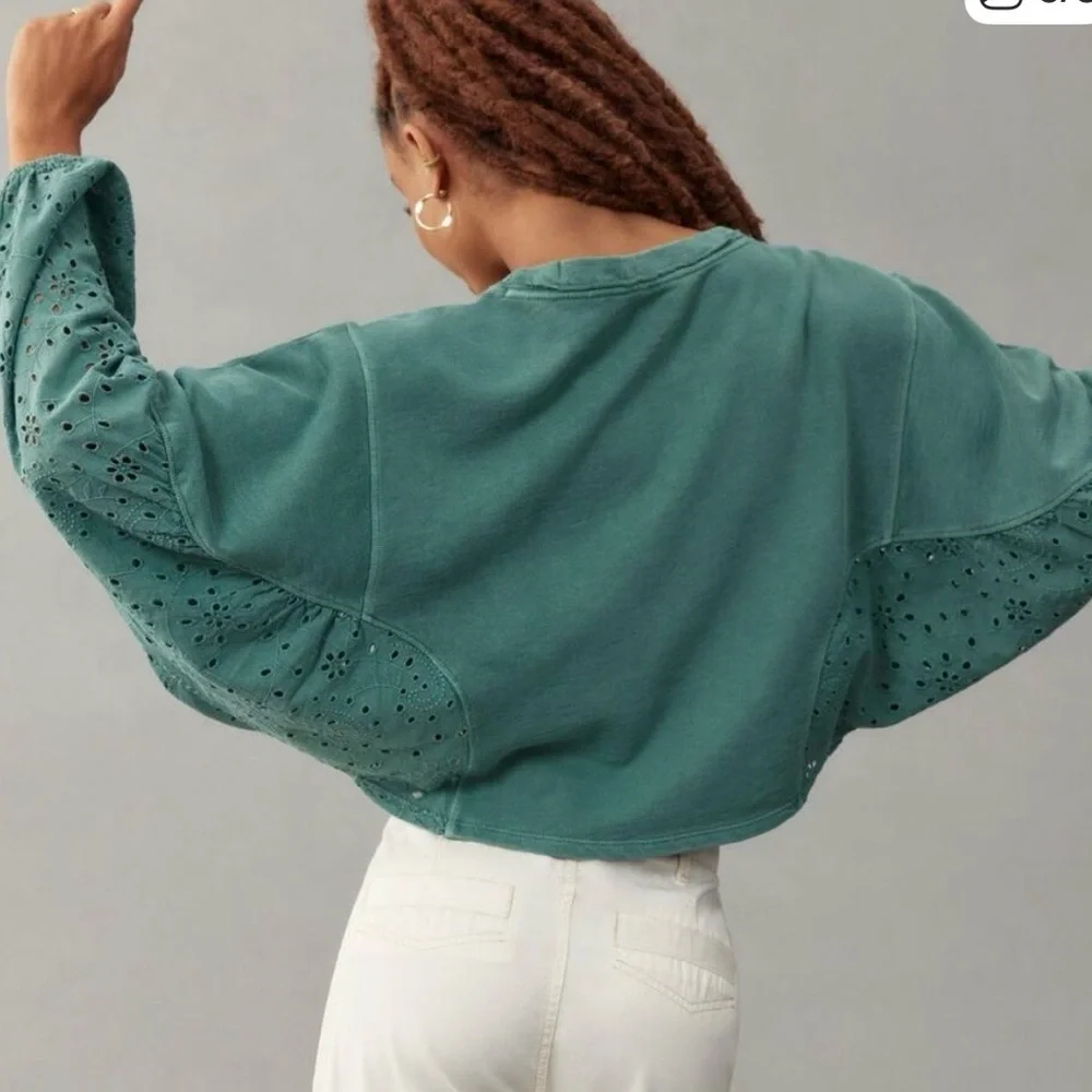 Anthropologie Pilcro Embroidered Eyelet Pullover Top NWT XS